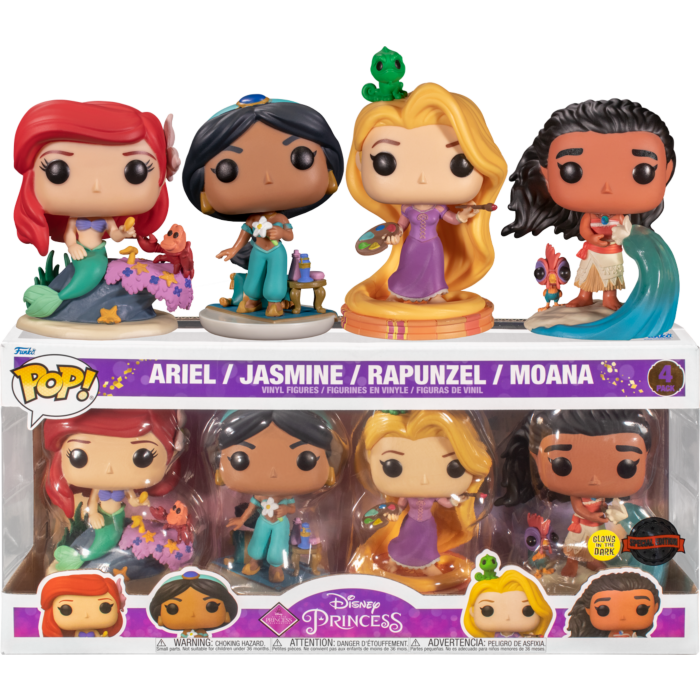POP! Disney: Princess, Ariel / Jasmine / Rapunzel / Moana (GITD) (4-Pack)